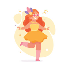 Woman Character Dressed in Carnival and Party Outfit with Bright Feathers Vector Illustration