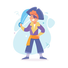 Man Character Dressed in Carnival and Party Pirate Outfit with Sword Vector Illustration
