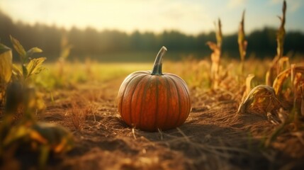 ripe pumpkin in a farmer's field. new harvest.Generative AI