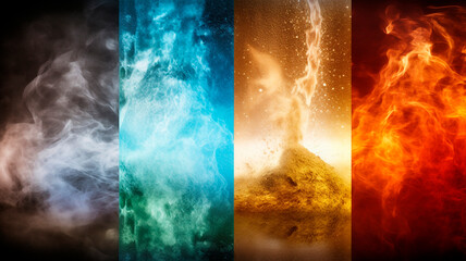 The four elements of fire, water, earth and air in hightextile, the background image
