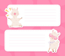 Fototapeta premium Empty Card with Cute Fluffy Llama or Alpaca Character Vector Template