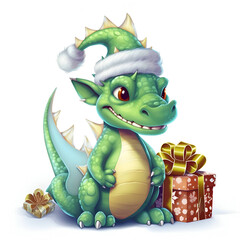 Obraz premium Dragon in christmas hat isolated on white background