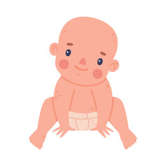 Cute Little Baby or Infant in Diaper Sitting Vector Illustration