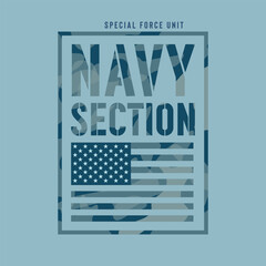 Navy typography. T shirt graphics. Print. Vector