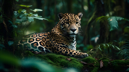 Fototapeta na wymiar Jaguar in the rainforest. Generative AI