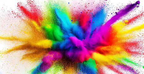 Fototapeta na wymiar Colorful mixed rainbow powder explosion isolated on white background