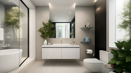 Fototapeta na wymiar Modern Luxury Bathroom - ai generated