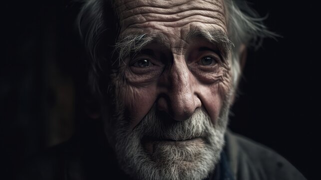 old homeless man with beard.AI Generative