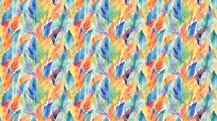 Seamless watercolor feathers pattern, created with AI Generative Technology
