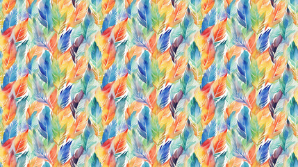 Seamless watercolor feathers pattern, created with AI Generative Technology