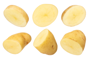 Raw vegetables. Potato with peel and leftover ground isolated on white background. The concept of obesity from potatoes. To be inserted into a design or project.
