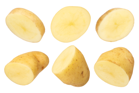 Raw vegetables. Potato with peel and leftover ground isolated on white background. The concept of obesity from potatoes. To be inserted into a design or project.