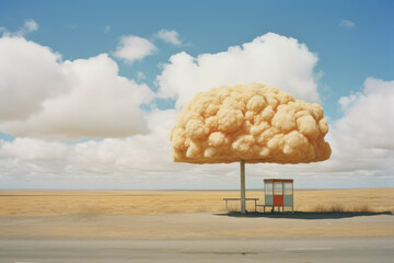 Surreal Bus stop in the desert