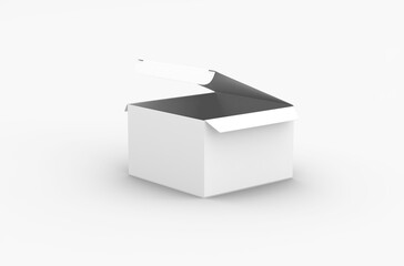 Opened square product box packaging mockup for brand advertising on a transparent background.