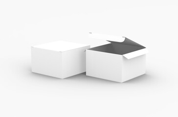 Opened square product box packaging mockup for brand advertising on a transparent background.