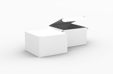 Opened square product box packaging mockup for brand advertising on a transparent background.