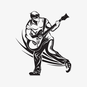 Man with guitar. Rock Star. Punk. Musician artist vector illustration