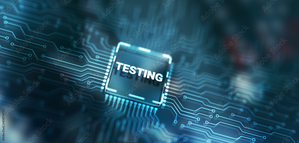 Aufkleber testing business process. abstract design of illustrations with the inscription testing