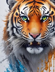 Splash art at tigers head - ai generated