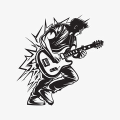 Man with guitar. Rock Star. Punk. Musician artist vector illustration
