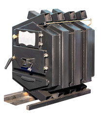 Solid fuel boiler of long burning with powerful outlet nozzles for heating a large room.