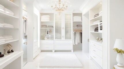 Fototapeta premium White luxury walk in closet interior - ai generated
