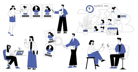 Business Process with People Characters Search for Human Resources Vector Set