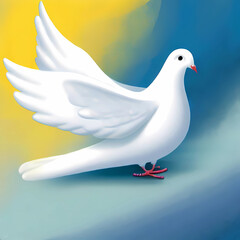 A white dove on a yellow and blue background. Generative AI.