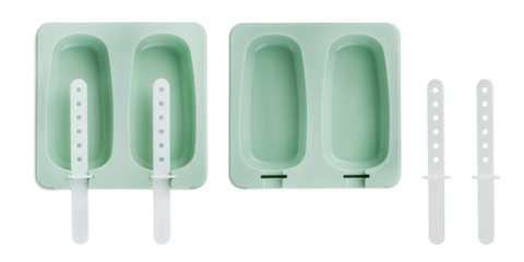 Silicone molds for the production of ice cream at home on a stick. Molds for homemade ice cream on a white isolated background. Sweets production concept.