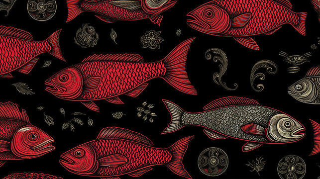 old classic japanese inspired koi fish illustration, ai generated image