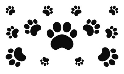 Footprints for pets.dog or cat.Footprint pattern.Cute black silhouette shape paw prints.Pet footprints.Animal footprints. Track dog, cat.silhouette illustration of footprints - obrazy, fototapety, plakaty