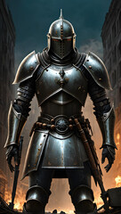 Naklejka premium illustration of an ancient dystopian knight generative ai