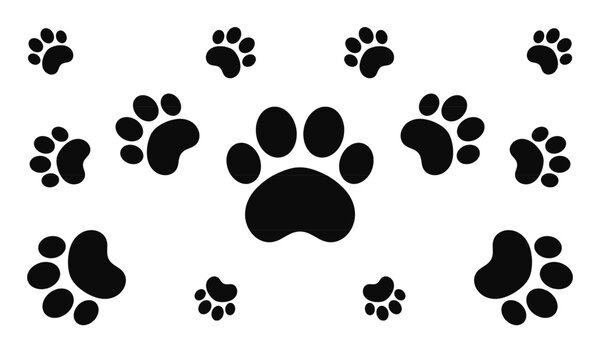 Footprints for pets.dog or cat.Footprint pattern.Cute black silhouette shape paw prints.Pet footprints.Animal footprints. Track dog, cat.silhouette illustration of footprints