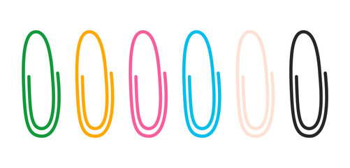 Colorful paper clips set Stationery clip art. Doodle vector illustration isolated on white background