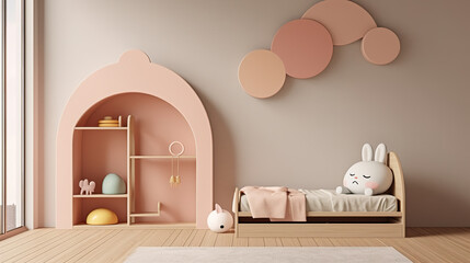 a simple cute bunny inspired children room mockup, ai generated image