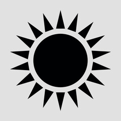 Flat icon of the black sun. Vector on gray background.