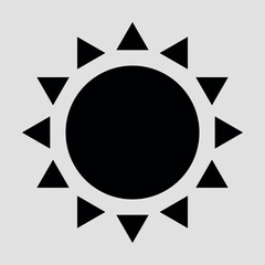 Flat icon of the black sun. Vector on gray background.