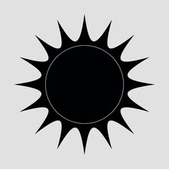 Flat icon of the black sun. Vector on gray background.