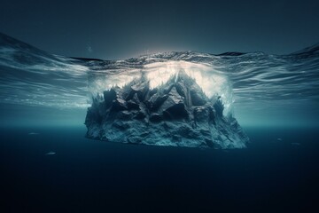 Fototapeta na wymiar Underwater iceberg depicts global warming risks. Generative AI