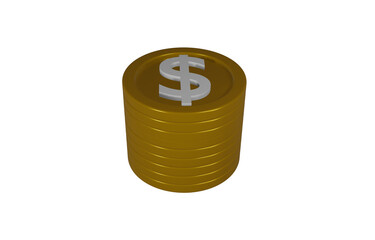 3D illustration of a stack of gold coins on a transparent background