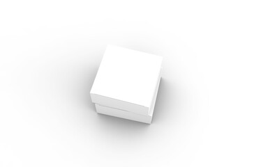 Square product box packaging mockup for brand advertising on a transparent background.