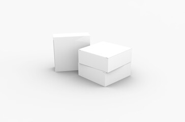 Square product box packaging mockup for brand advertising on a transparent background.