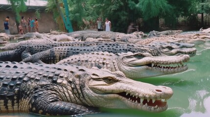 Fototapeta premium crocodile farm. close-up of a crocodile.Generative AI