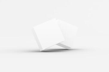 Square product box packaging mockup for brand advertising on a transparent background.