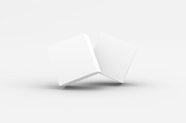 Square product box packaging mockup for brand advertising on a transparent background.