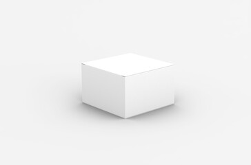 Square product box packaging mockup for brand advertising on a transparent background.