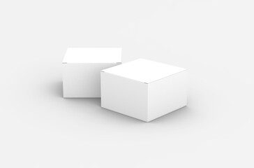 Square product box packaging mockup for brand advertising on a transparent background.