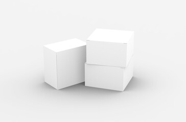 Square product box packaging mockup for brand advertising on a transparent background.