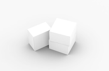 Square product box packaging mockup for brand advertising on a transparent background.