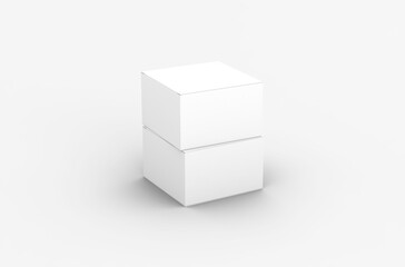 Square product box packaging mockup for brand advertising on a transparent background.